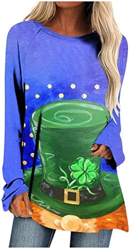Дамски Модни Зелени Върхове на Деня на Св. Патрик, Риза с Шарките на Детелина и Елф, Ежедневна Блуза с кръгло деколте и дълги ръкави,