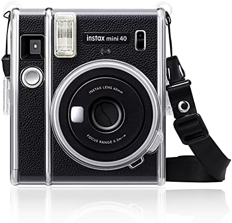 Защитен Прозрачен калъф Fintie за фотоапарат миг печат Fujifilm Instax Mini 40 - Кристално Твърдо калъфче от PVC със Сменяем пагон, прозрачен