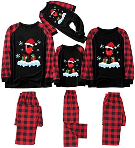 Пижамный комплект за Родители и Деца с Коледните Принтом, Панталони в Клетка с дълги ръкави за Родители и Деца, Коледна Семейна Пижами