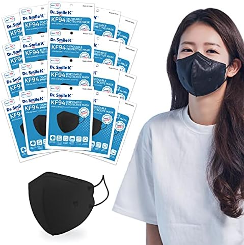 Еднократна маска за лице Aurora World Dr. Smile K - 20 Pack KF94, черни, РАЗМЕР МЛ, Унисекс, С 4-слойным филтър, корейски производство,