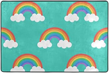 Големи Меки Подложки Мультяшная Rainbow в Зелено, Детски Игри Мат, Мат Детска Стая, Спалня, Всекидневна, 36x24 Инча, Подложка за Домашен Декор