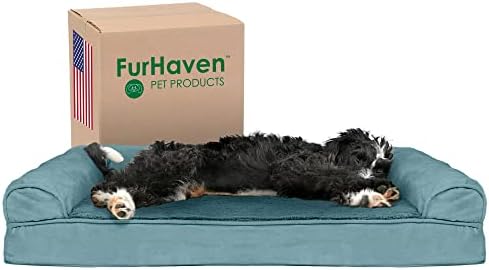 Furhaven Голямо Легло за Кучета от Охлаждане вливат в гел Пеноматериала в стил Плюшено и Замшевого дивана с Подвижен Миещ се калъф