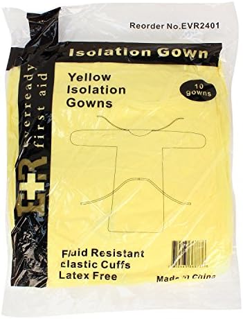 Изолиращ халат за оказване на първа помощ Ever Ready DYN2141-X10 с еластични маншети, Универсално брой, жълт (опаковка от 10 броя)