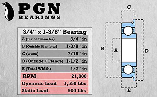 (4 комплекта) с фланец сачмен лагер PGN 3/4x 1-3/8 - Подмяна на колела косачки, колички и ръчни колички, а също и тачек - Хромирана