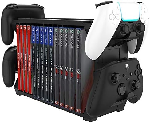 Склад за игри PS5 (до 15 игри) с притежателя на контролера CONGDAREN Game Holder Organizer за контролери на Playstation PS5/ PS4/Xbox серия S & X / Xbox one, игри на дискове, слушалки и аксесоари