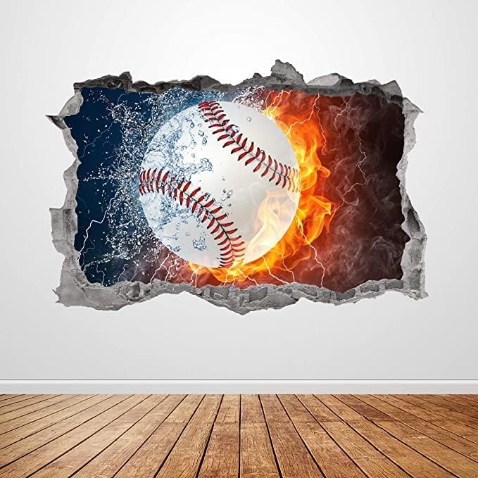 Бейзбол Стикер На стената Изкуството на Разбития 3D Графичен Спортен Стикер На Стената е монтиран на стената Плакат Декор на Детска