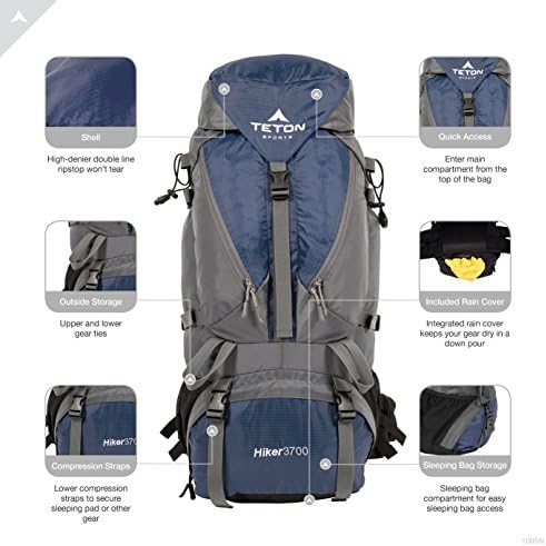 TETON Sports Hiker 3700 Ultralight-Висока производителност раница с вътрешна рамка за туризъм, къмпинг, за пътуване и отдих; 60 л, тъмно син