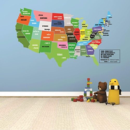 Стикер за стена Стикер: Съединените Щати на Америка на Картата на света Клас Училище Учител на Деца Студентите Цветна обучение Размер на преподаване: 12 инча X 18 инча