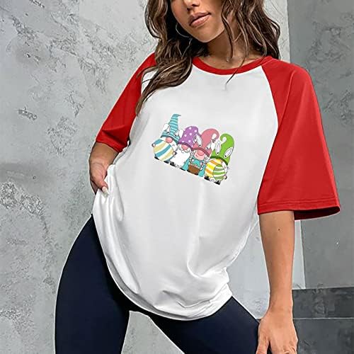 Женска Тениска с къс ръкав и принтом Елф, Цветен Блок Ежедневни Лятна Риза Raglan с кръгло деколте