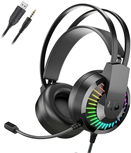 Детска слушалки Atrasee за PS4, Слушалки Xbox One Слушалки с микрофон с шумопотискане и RGB подсветка, Слушалки за КОМПЮТЪР със