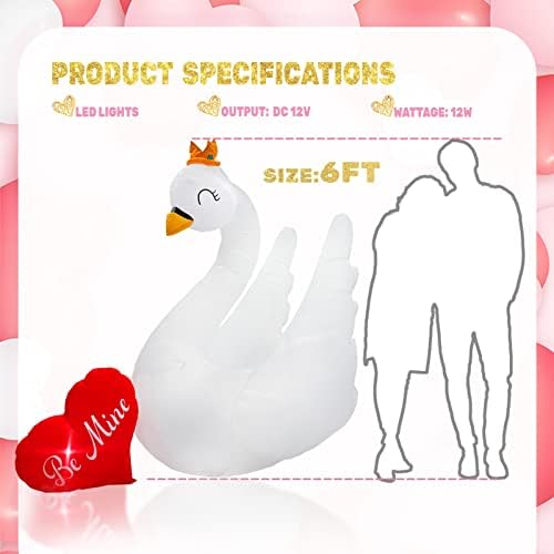 UniqSeason Надуваем Сладък Лебед в Свети Валентин на височина 6 фута със Сладко сърце, Надувное Бижу с led подсветка за романтичен