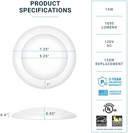 PARMIDA (1 опаковка) 5/6-инчов led дисков лампа с регулируема яркост за скрит монтаж върху повърхността на 15 W, от списъка на UL, Издълбана Модифицирани плафониери, Energy Star, Оп?
