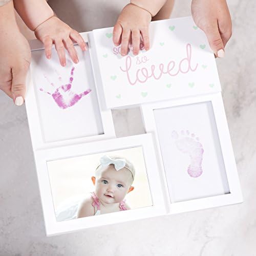 рамка за Колажа Tiny ideas Baby Prints За спомен С много черен подложка В комплекта, Отпечатък на ръцете си Новороденото И Декор за Детска стая, So Little So Loved, Розово / Бяло
