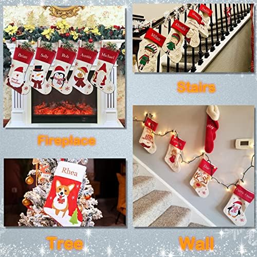 Комплект от 4, 18 Персонални Коледни Чорапи с бродирани Имена за Семейна Декор Индивидуални Ленени Чорапи (костюм Щелкунчиков в