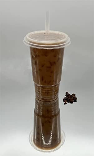 Tankon 100 Комплекти за Еднократна употреба Прозрачни пластмасови чаши по 32 грама с Капаци и соломинками по 32 грама. (На кутията