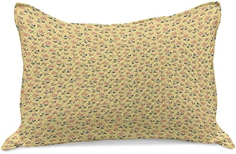 Калъфка за възглавница от жълто Стеганого одеяла Ambesonne с цветен Модел, Прости Цветя и Листа в Ретро стил, Стандартна Калъфка