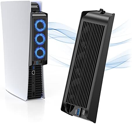 Охлаждащ вентилатор KIWIHOME PS5 с led осветление, Аксесоари за PS5, Обновен на вентилатора-охладител с пристанище USB3.0 за Playstation