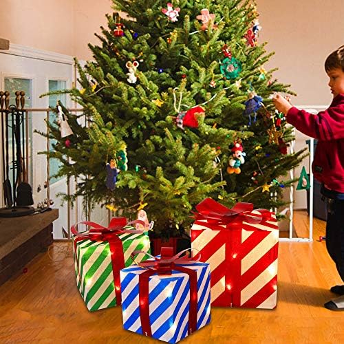 Коледен Комплект Juegoal от 3-те ваучери за Подарък Кутии с подсветка, Предварително текущ 60 Светодиода Украшение на Полата Коледната