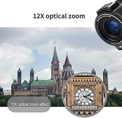 ORDRO Видеокамера за Директно Излъчване 4K Камера с 12-Кратно Оптично Увеличение, WiFi, Камера за Видеоблогинга 3,5 IPS LCD Уеб