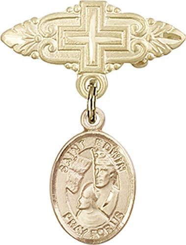 Детски икона Jewels Мания за талисман на Светия Едвин и игла за бейджа с Кръст | Детски иконата със златен пълнеж с талисман Свети
