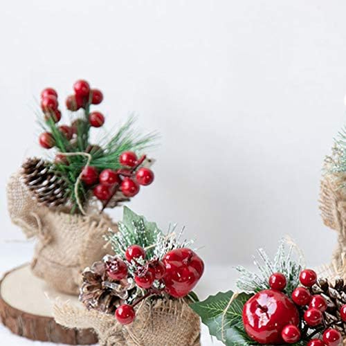 VORCOOL Коледни Мини Растение в Саксия с Изкуствени Плодове Падуба, Мат Борова Шишарка, за Украса на Коледната Трапеза, Микро Пейзаж,