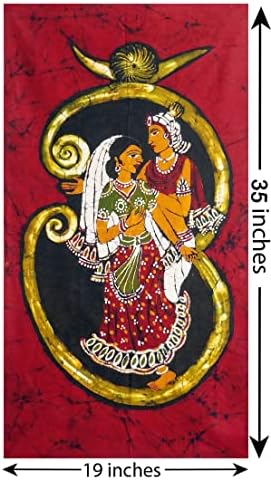 Кукли Индия Радха Кришна на Ω - 35 x 19 инча - Многоцветен Рисувани Батик върху тъкани - Без рамка (MQ68)