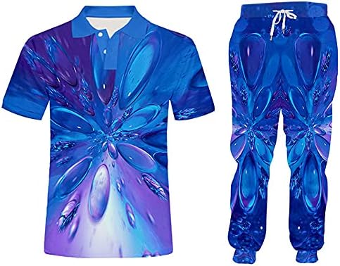 3D Комплект блузи С качулка Blue Art Graphic Спортно Облекло за Мъже Тениска Поло, Яке, Спортно Облекло