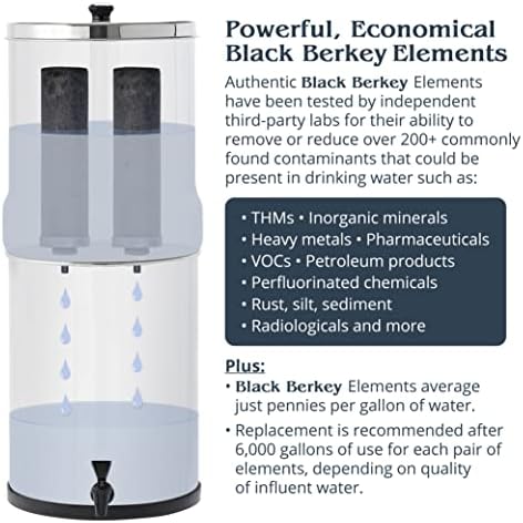 Голям филтър за вода Berkey на гравитационната сервиране и 2 черни елементи Berkey Осигурява Чиста, освежающую вода в дома, в къмпинг,