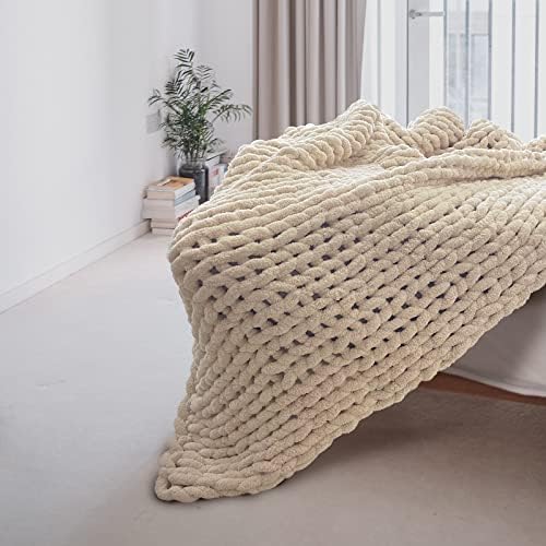 Плътно вязаное одеяло 50 x 60 бежов цвят, топъл синелевое покривка за дивана или на леглото, вязаное одеяло в стил бохо, гъст есен