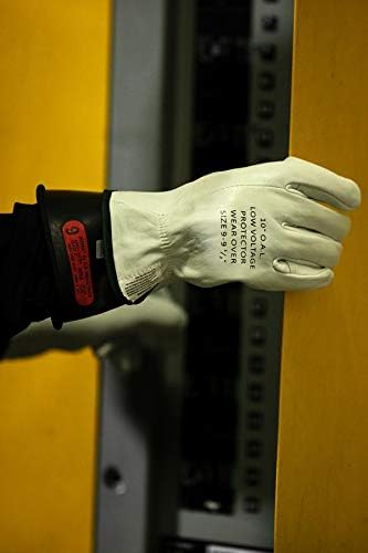 Комплект жълти Гумени ръкавици с изолация от напрежението на Националната дрехи за сигурност клас 0 с кожени протекторами, Макс.