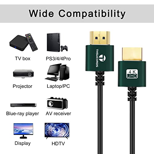 Тънък кабел HDMI Thsucords с дължина 1 метър, сверхмягкий и тънък кабел HDMI-HDMI, изключително гъвкав и по-тесен тел HDMI Поддържа