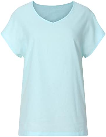 Однотонная Тениска Дамски 2023 С Къс Ръкав от Лен И Памук Vneck Lounge Свободно, Намаляване, Блуза Свободно, Намаляване, Риза за