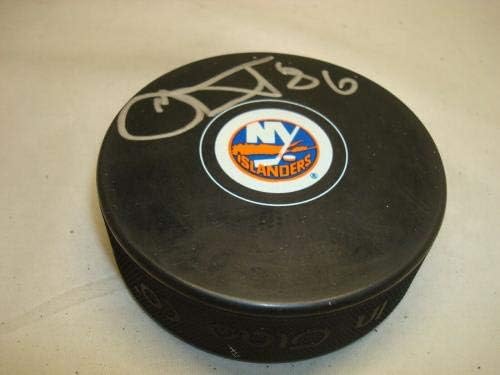 Николай Кулемин подписа хокей шайба Ню Йорк Айлъндърс с автограф 1А - за Миене на НХЛ с автограф