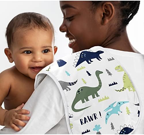 Sweet Jojo Designs Сини и зелени Абсорбиращи кърпички с динозаври за малки момчета от Оригване за Новородено - Сиви Модерни Динозаврите
