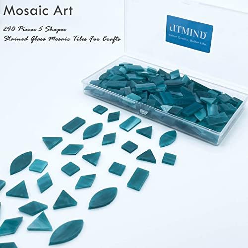 Набор от мозаичных плочки LITMIND от тюркоаз витражного стъкло за бродерия - 240 парчета, 5 смесени форми (Правоъгълник, Триъгълник,