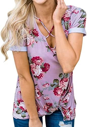 Дамски блузи с флорални принтом от бучиниш, летни ризи с флорални принтом, тениска с къс ръкав и V-образно деколте, блуза оверсайз