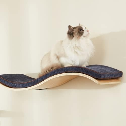 Срок за котки LIORCE с удобна възглавница за котки - Модерно легло за котки Wave - Минималистичен Плаващ стенен място за спане за