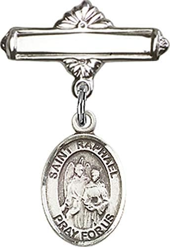 Детски икона Jewels Мания Амулетом Свети Рафаел, Архангел, и полирани игла за бейджа | Детски иконата е от Сребро с Амулетом Свети