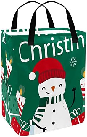 Весела Коледа Снежен Подарък Свещи, Зелена и Червена Кошница за Дрехи, Сгъваема Кутия За Съхранение с Дръжка за Кошницата, Детска