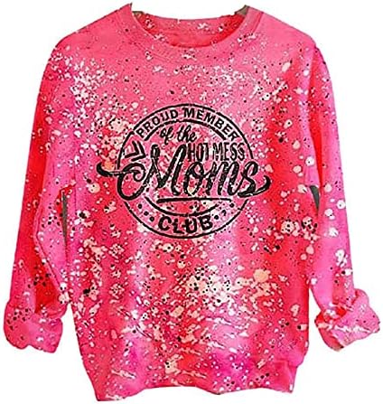 Леки пуловери с принтом Тай-боя ризи за жени, блузи с цветен блок, върховете на свободния намаляване, ежедневни блузи розов цвят