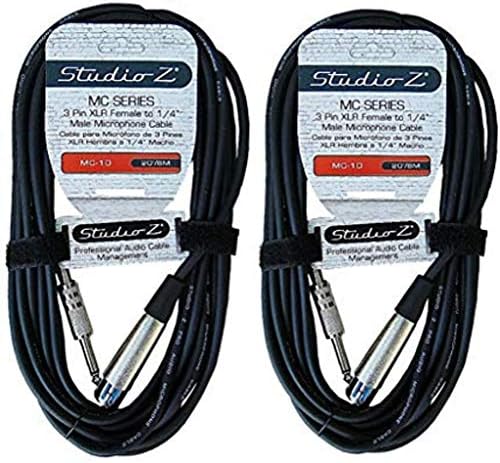 2 Пакета Студиен Z Микрофон на кабел 20 метра на Жена XLR до 1/4 инча TS Мъжки Моно 3-пинов Гъвкав микрофон Небалансиран кабел Свързващ